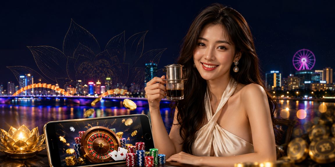 Người dùng Việt Nam đọc FAQ cá cược tại Đà Nẵng với ly cà phê trên tay